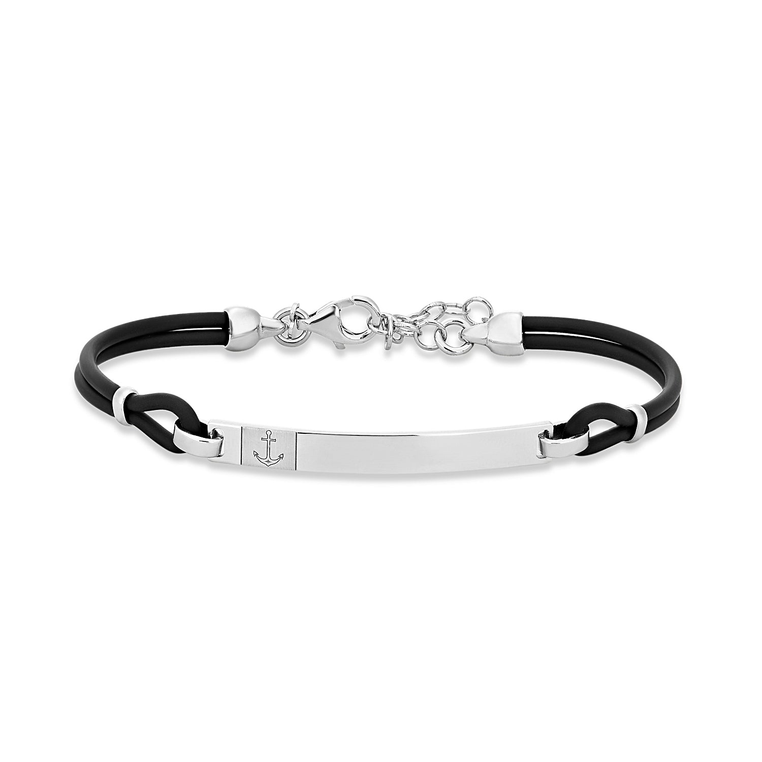 Velocity 925 Silver and CZ Sport Black Rubber Bracelet for Men