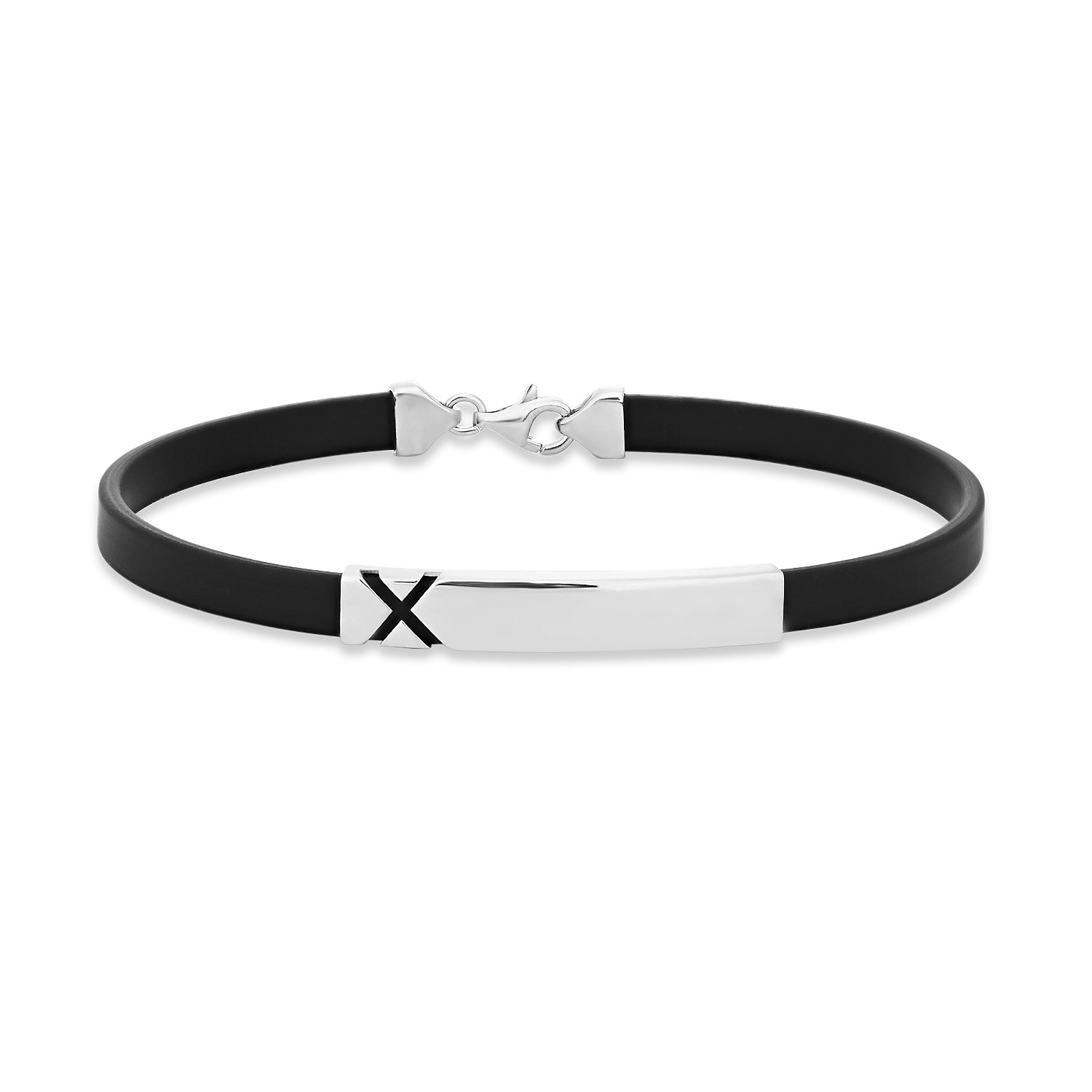 Stealth Sport 925 Silver and CZ Black Rubber Bracelet for Men