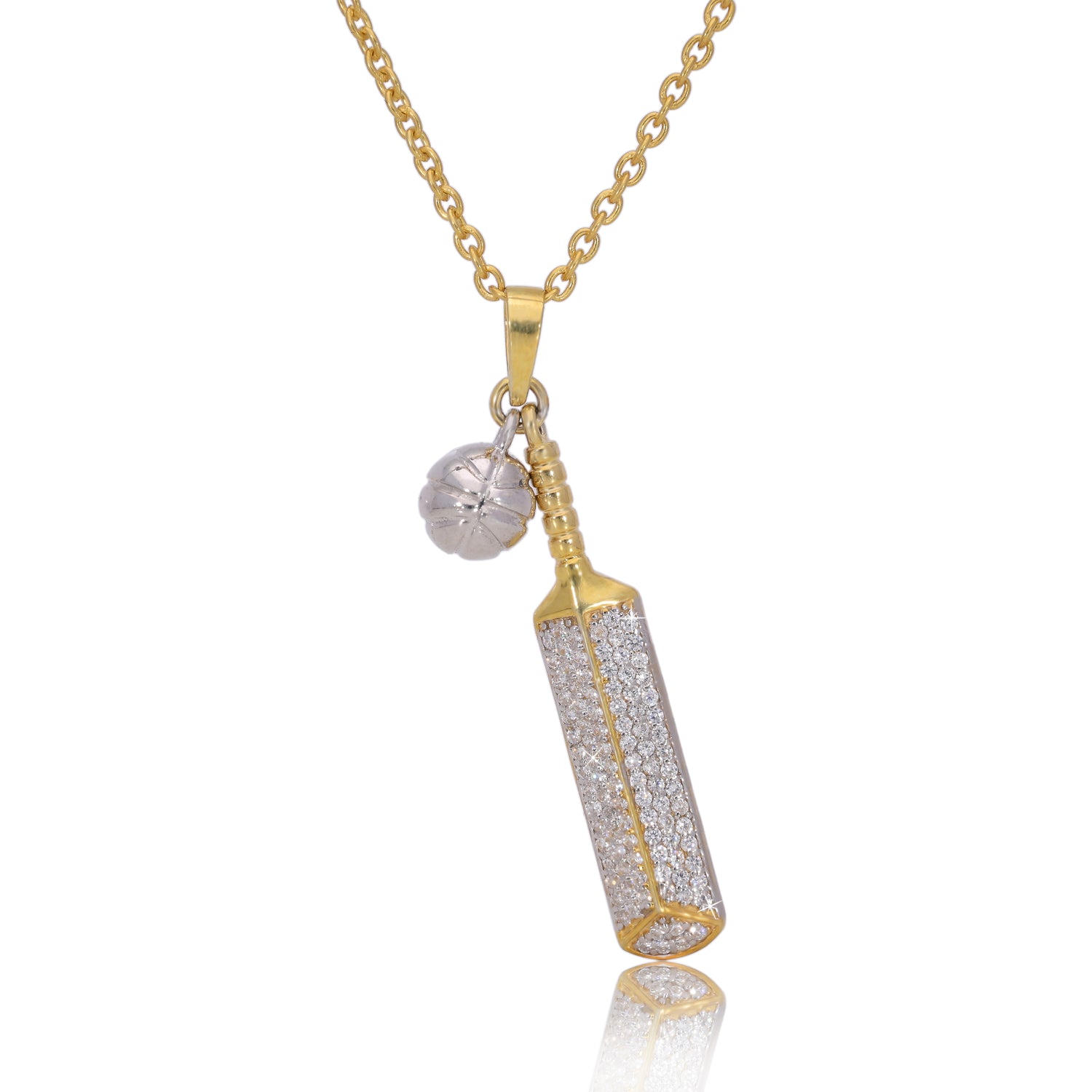 All-Star 925 Silver Cricket Bat and Ball Pendant with CZ Sparkle for Men