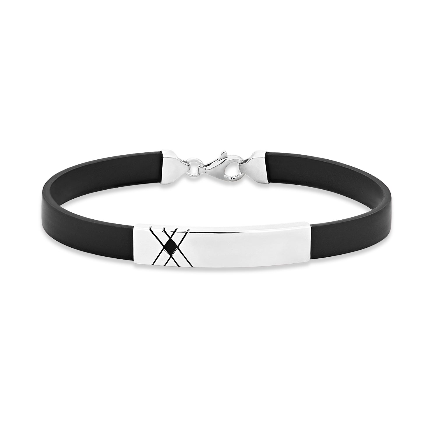 Urban Edge 925 Silver and CZ Rubber Bracelet for Men