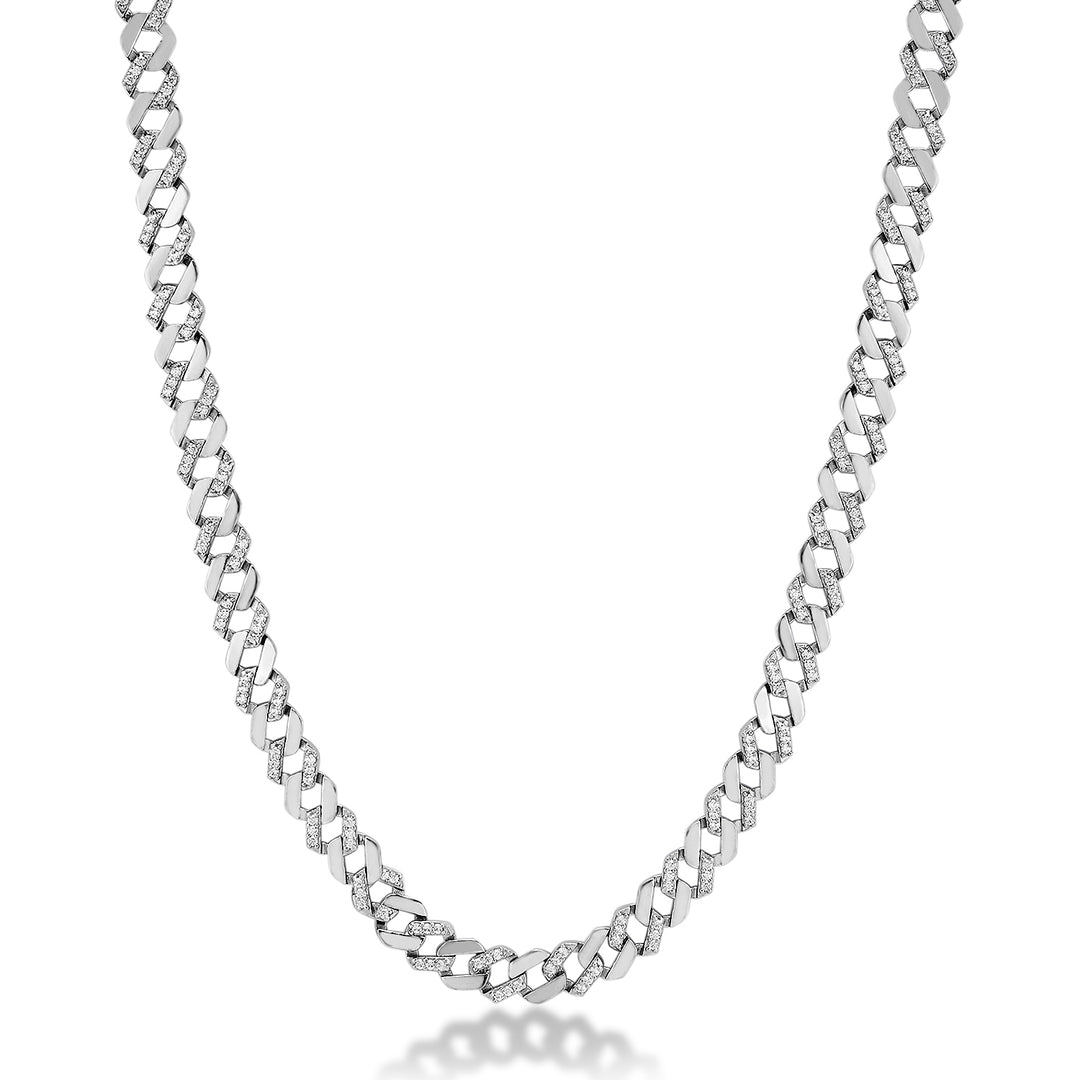 Rebel 925 Silver Round Link Chain with Ice CZ for Men