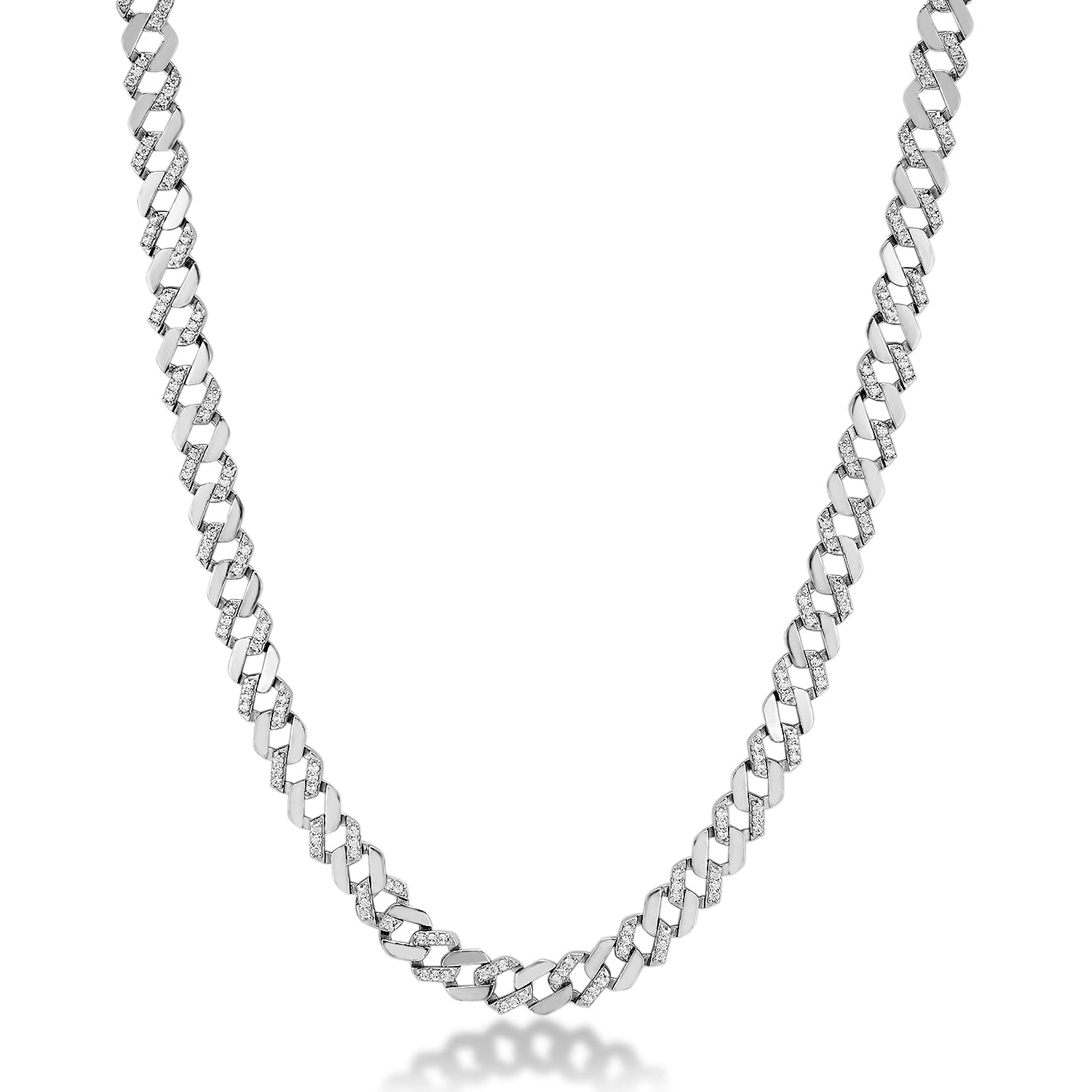 Rebel 925 Silver Round Link Chain with Ice CZ for Men