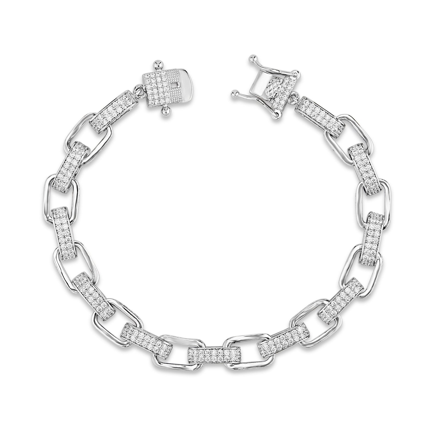 Legend 925 Silver Vintage Round Link Bracelet with CZ Glimmer for Men