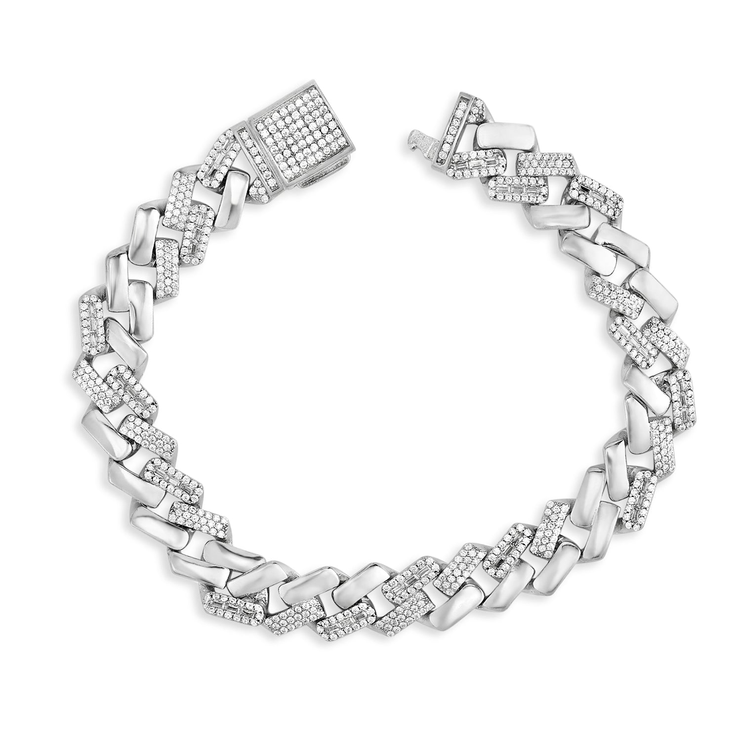 Pinnacle 925 Silver Signature Round Link Bracelet with Sparkling CZ for Men