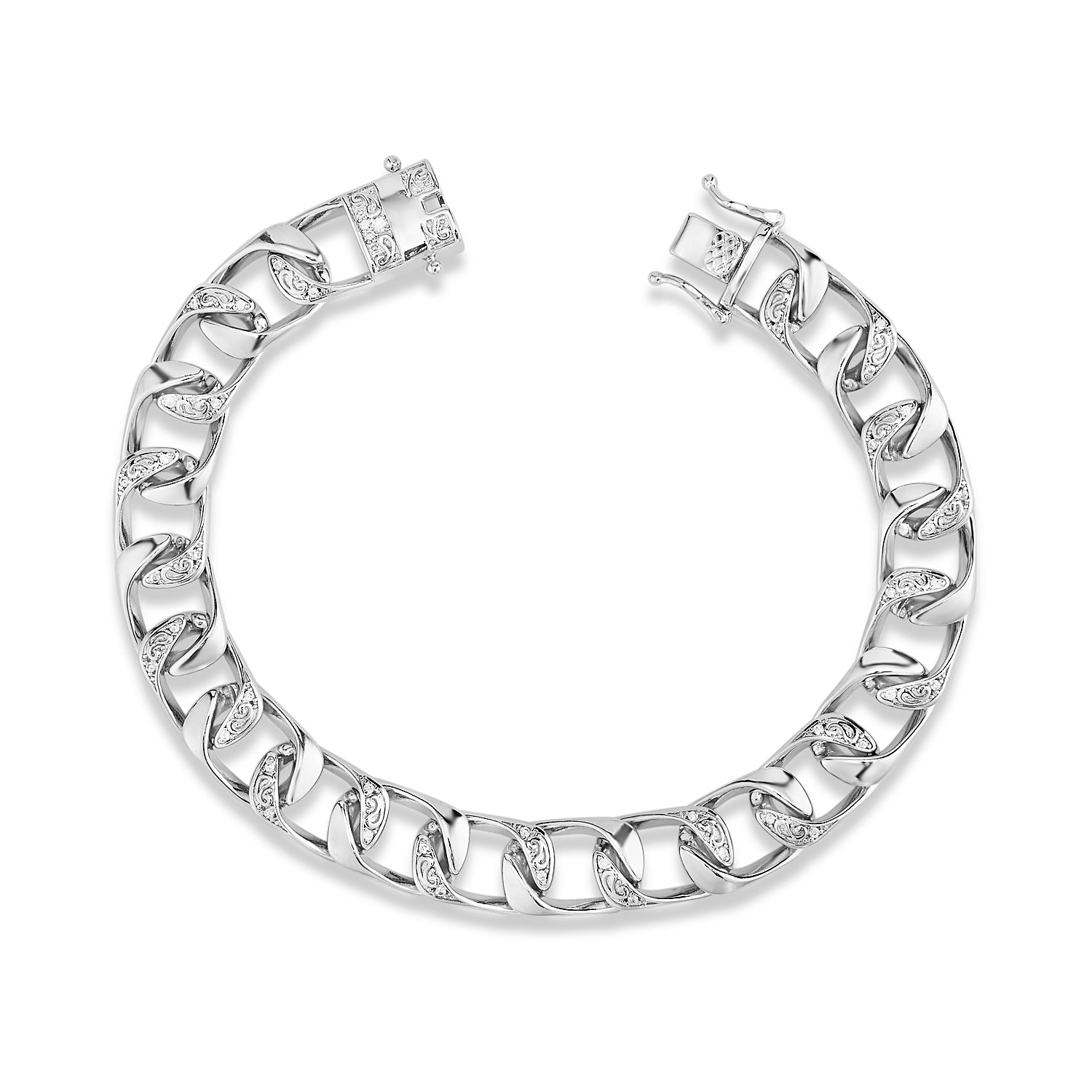 Vanguard 925 Silver Round Link Bracelet with Sparkling CZ for Men